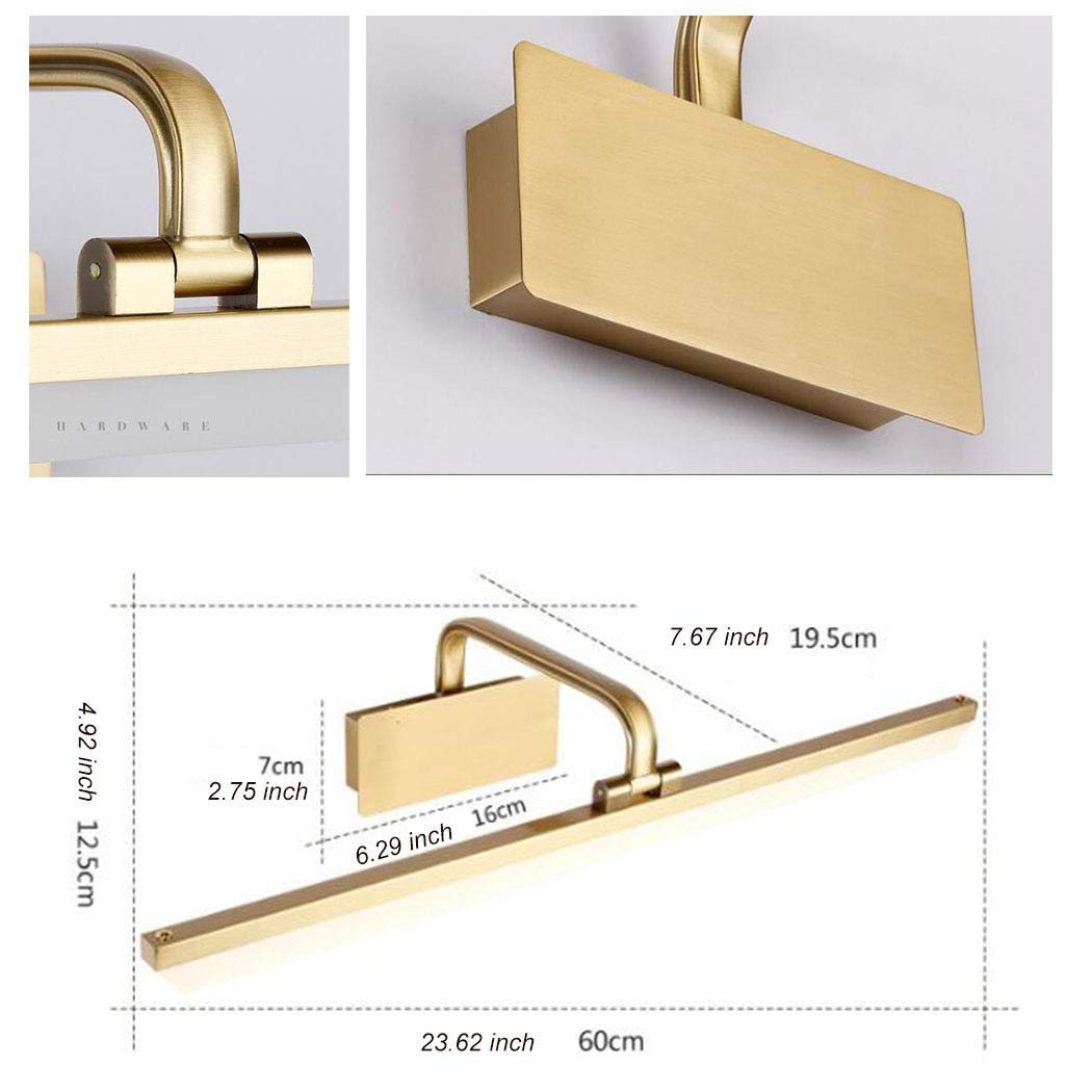 Specchio Lampada frontale LED Vintage bagno oro Applique in metallo Impermeabile anti-appannamento e anti-umidità Specchio da bagno Lampade da parete 14W,warmwhite