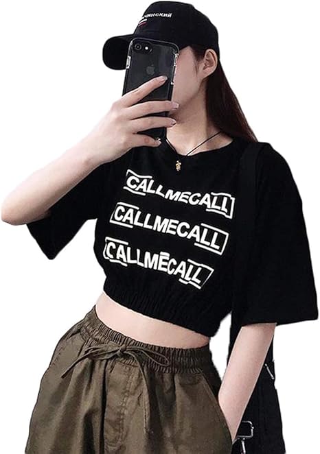 Amazon ｄｍｂｉｎｓｈｕｎ Tシャツ 半袖 レディース カットソー ショート丈 Tシャツ ロゴ プリント 韓国風 トップス へそ出し 短め ファッション 夏服 白tシャツ 原宿系 ダンス Tシャツ カットソー 通販