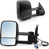 JZSUPER Power Heated Towing Mirrors w/ Arrow Signal Lights for 2003-2006 Chevy Silverado GMC Sierra Tahoe Yukon - Pair Black Cap