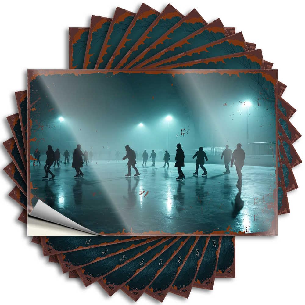 New Helmet Decal | Nighttime Ice Skating Under Foggy Lights Rock for Tiki Decor(8X12CM)