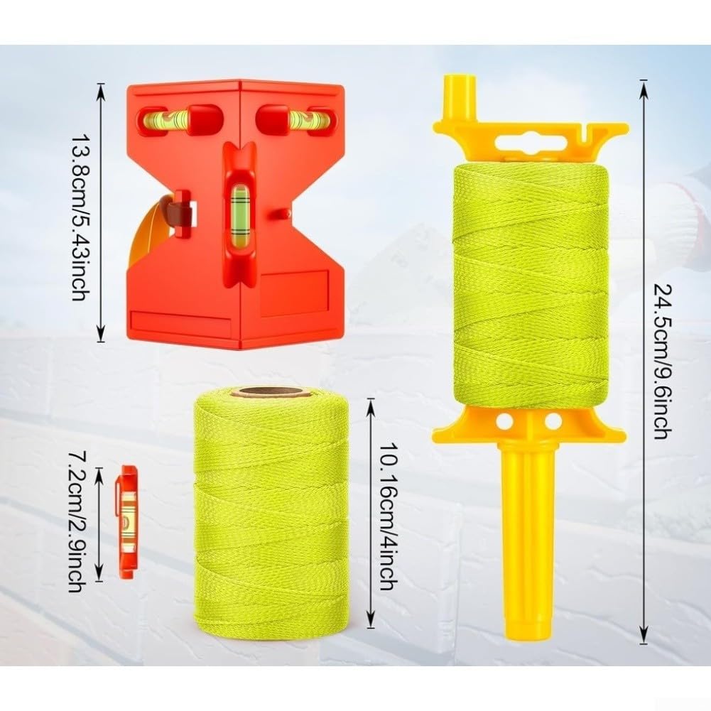FABULETTA Kit livella magnetica con 3 fiale a bolle, tubo regolabile ad alta visibilità, corda in nylon fluorescente per costruzione di pareti (set 1)
