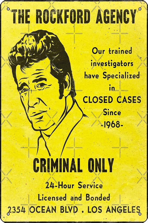 Oedrtqi Rockford Files - Rockford's Yellow Pages ad (yellow version) Photographic Print Metal Sign Decor - 8 x 12inch Bar Pub Garage Man Cave Wall Art