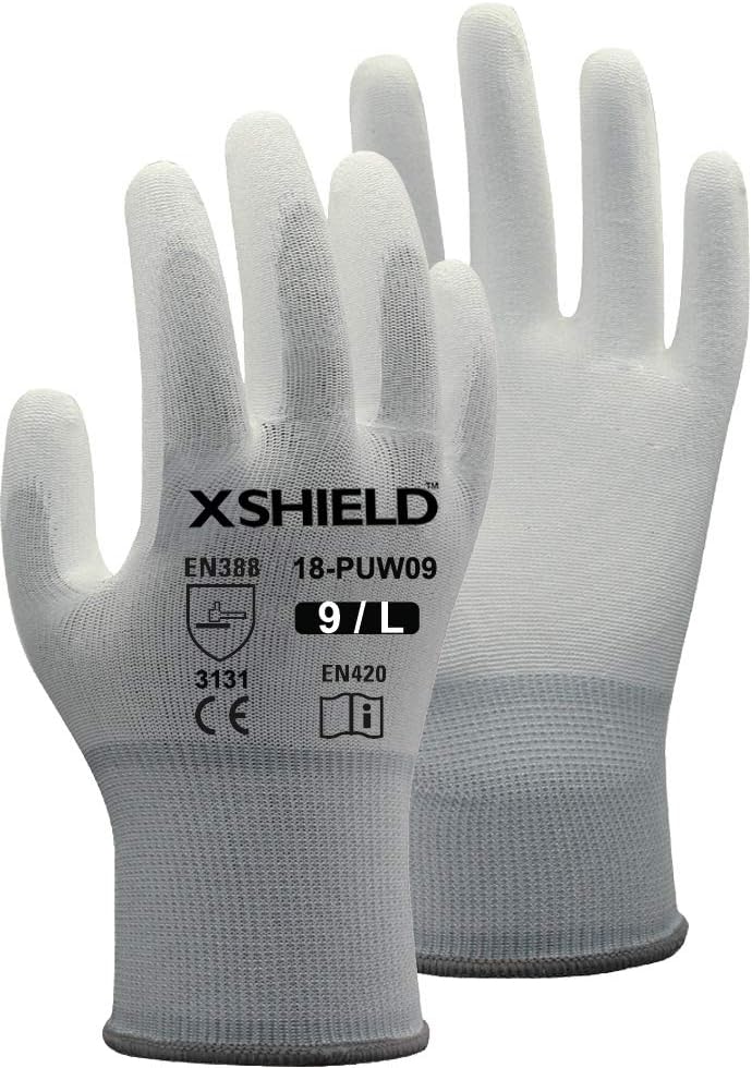 XSHIELD 17-PUG,Polyurethane/Nylon Safety WORK Glove,12 Pairs (XX-Large, White)