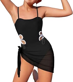 Trajes de baño para niñas con tirantes ajustables, traje de baño para niñas, 1 pieza, cuello redondo, color liso, recortado, 1 pieza bufanda de seda, traje de baño de manga corta