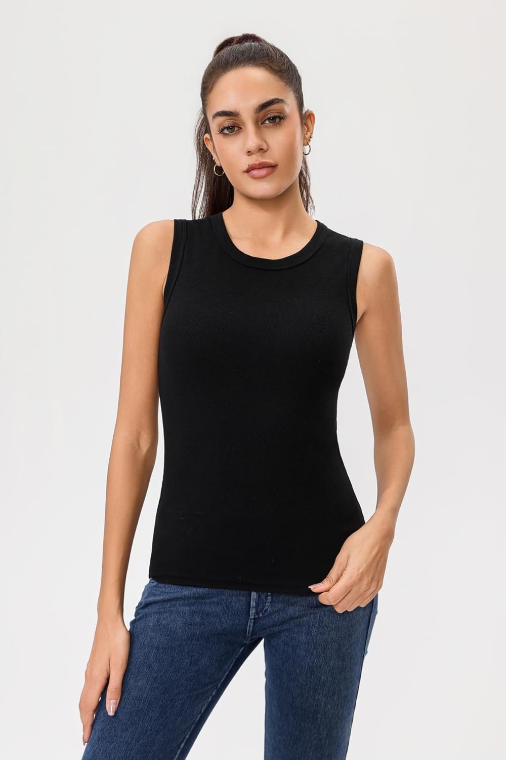 Women's Sleeveless Crewneck Ribbed Tank Top Slim Fit Racerback Summer Basic Shirt - Image 2