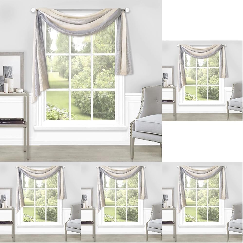 Ombre Light Filtering Window Curtain Scarf - 50 Inch Width, 144 Inch Length - Grey - Ultra-Soft Fabric with Vertical Variegated Design - Machine Washable by Achim Home Decor (Pack of 5)