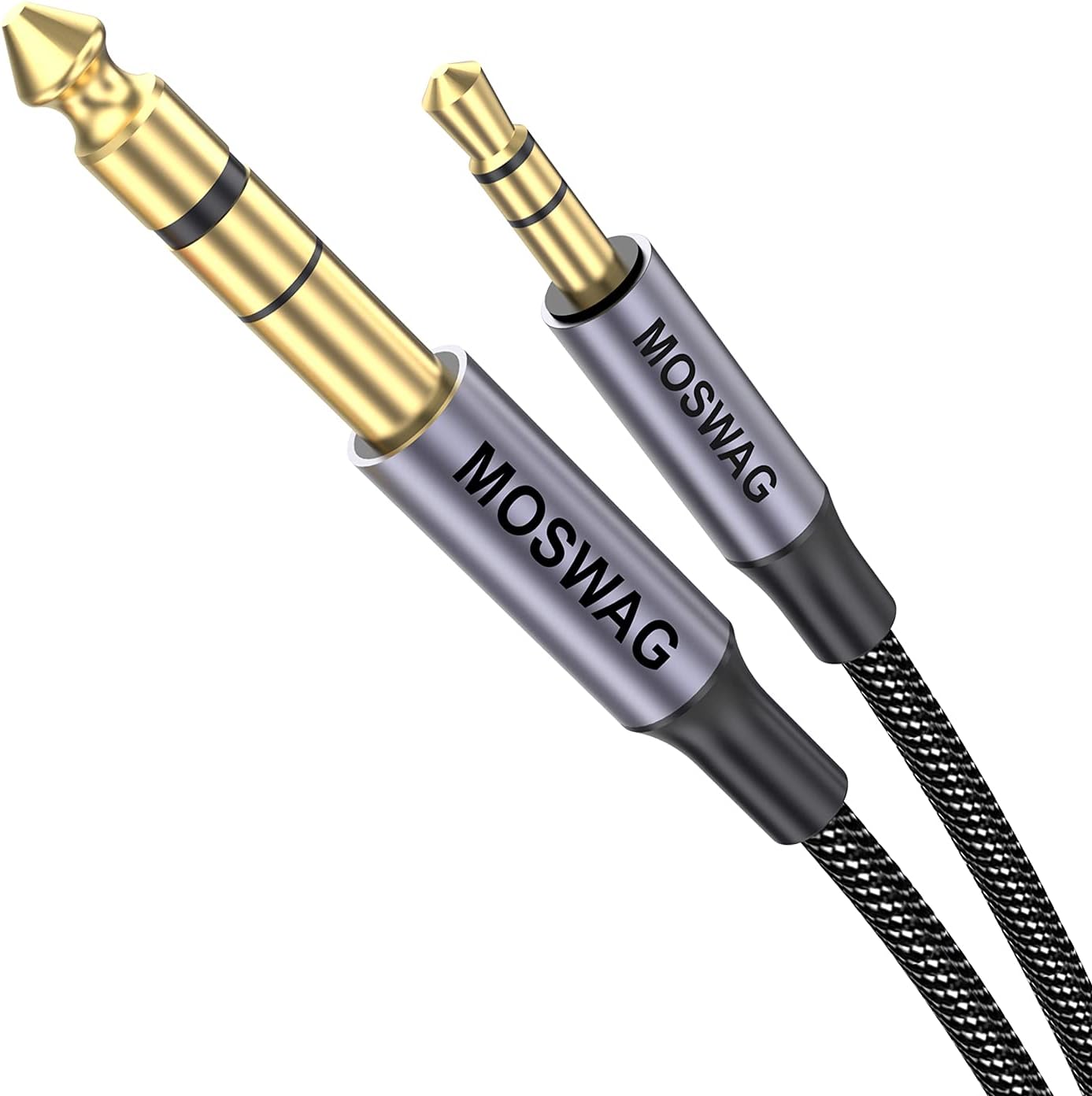 MOSWAG 3.5mm to 6.35mm Stereo Audio Cable 10FT/3Meter,Zinc Alloy Housing 3.5mm 1/8" Male TRS to 6.35mm 1/4" Male TRS Nylon Braided Stereo Audio Cable for iPhone,Amplifiers