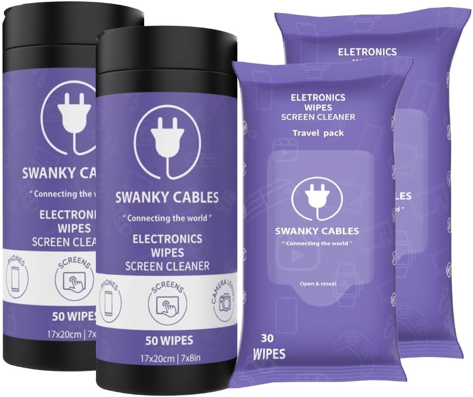 Screen Cleaner Wipes Bundle – Electronic Wipes for Screens, Computer, Phone, TV, Monitor and Lens, Tech Cleaning Supplies, Includes Microfiber Cloth – 2 Canister & 2 Soft Wipes