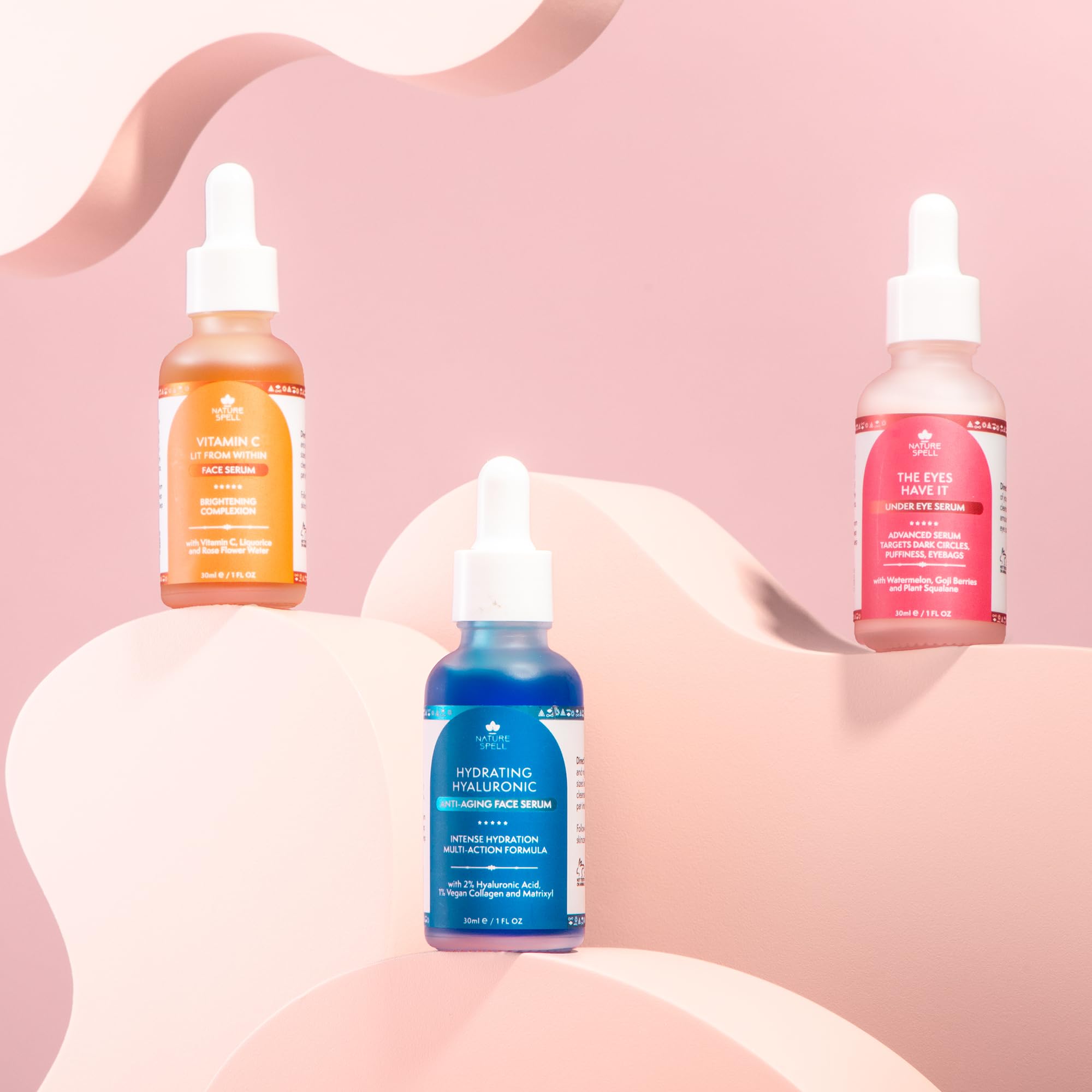 Nature Spell Supreme Serum Skincare Trio, Brightening Vitamin C, Hyaluronic Acid & Dark Circle Under Eye Corrector, 3 x 30ml - Image 2