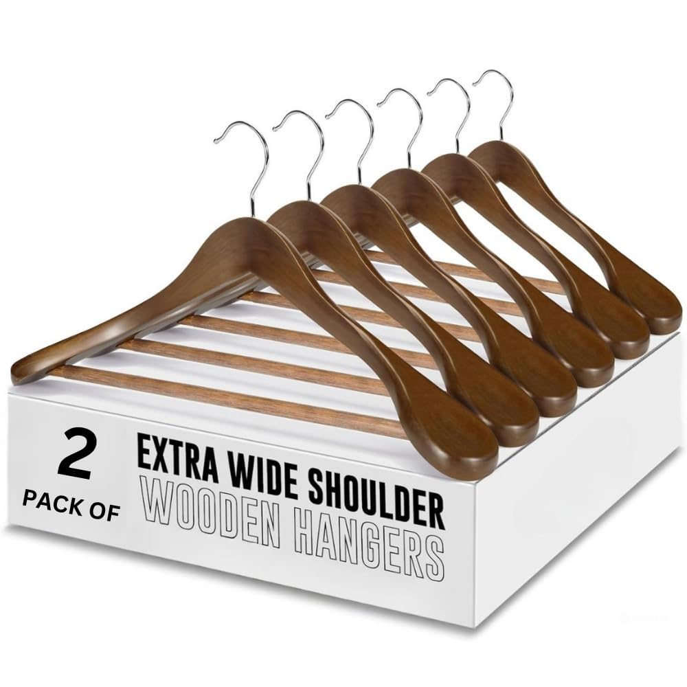 STAR WORK Wide Shoulder Wooden Hangers, Suit Hangers with Non Slip Pants Bar, Smooth Finish 360° Swivel Hook Solid Wood Coat Hangers for Dress, Jacket, Pants, Heavy Clothes Hangers. (2, Walnut)-image-36