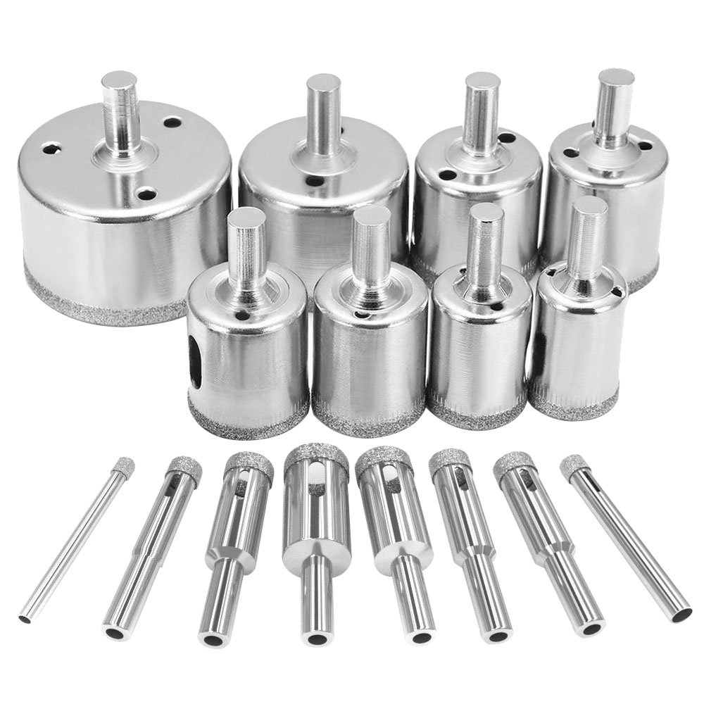 Afunta 16 Pcs Diamond Drill Bit Set Diamond Hole Saw Remover Tools for Glass Porcelain Ceramic Granite Stone Machining Tools 6-50mm