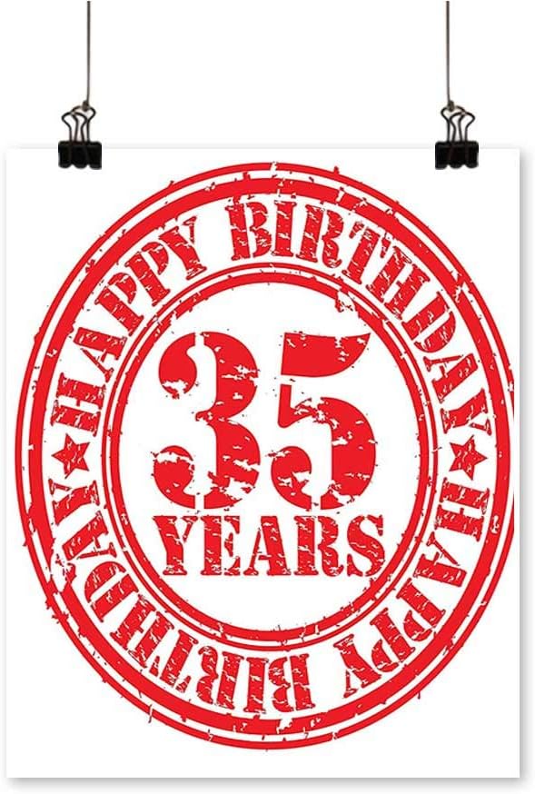 Canvas Prints Artwork Dated Display of Stamp with 35 Years Circular Sign Aged Look Happy Artwork Wall,24" W x 40" L/1pc(Frameless)