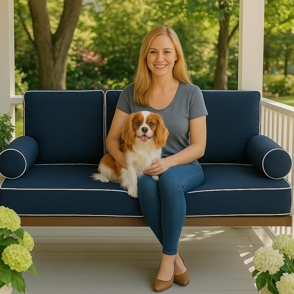 Outdoor Daybed Cushion Cover Twin ,Waterproof and Fade-Resistant Replacement Daybed Mattress Cover with Piped Trim for Swing Bed and Daybed, Durable for Patio, Porch, and Garden （Dark Blue）Style-3