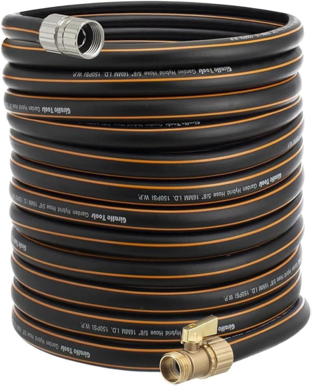 Giraffe Tools Hybrid Garden Hose 75ft x 5/8" Male & Female Fittings with Shut Off Valve Flexible Heavy Duty Leak Proof Lightweight Water Hose
