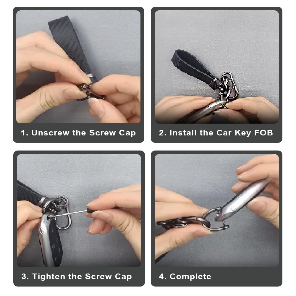 Carbon Fiber Style Car Keychain, Leather Keyring 360° Rotatable Car Key Fob Strap, Detachable Keys Chain Holder with Anti-lost D-Ring, Leather Keys Chain Holder for Men and Women Accessories — view 4