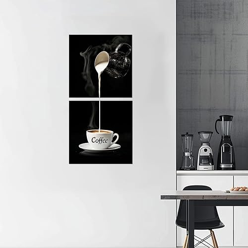 Miniatura 2 de PLIDAAYO Arte de pared de cocina, 2 piezas de letrero de café, impresión en lienzo, póster de leche en taza de café, cuadro moderno, pintura de bar,