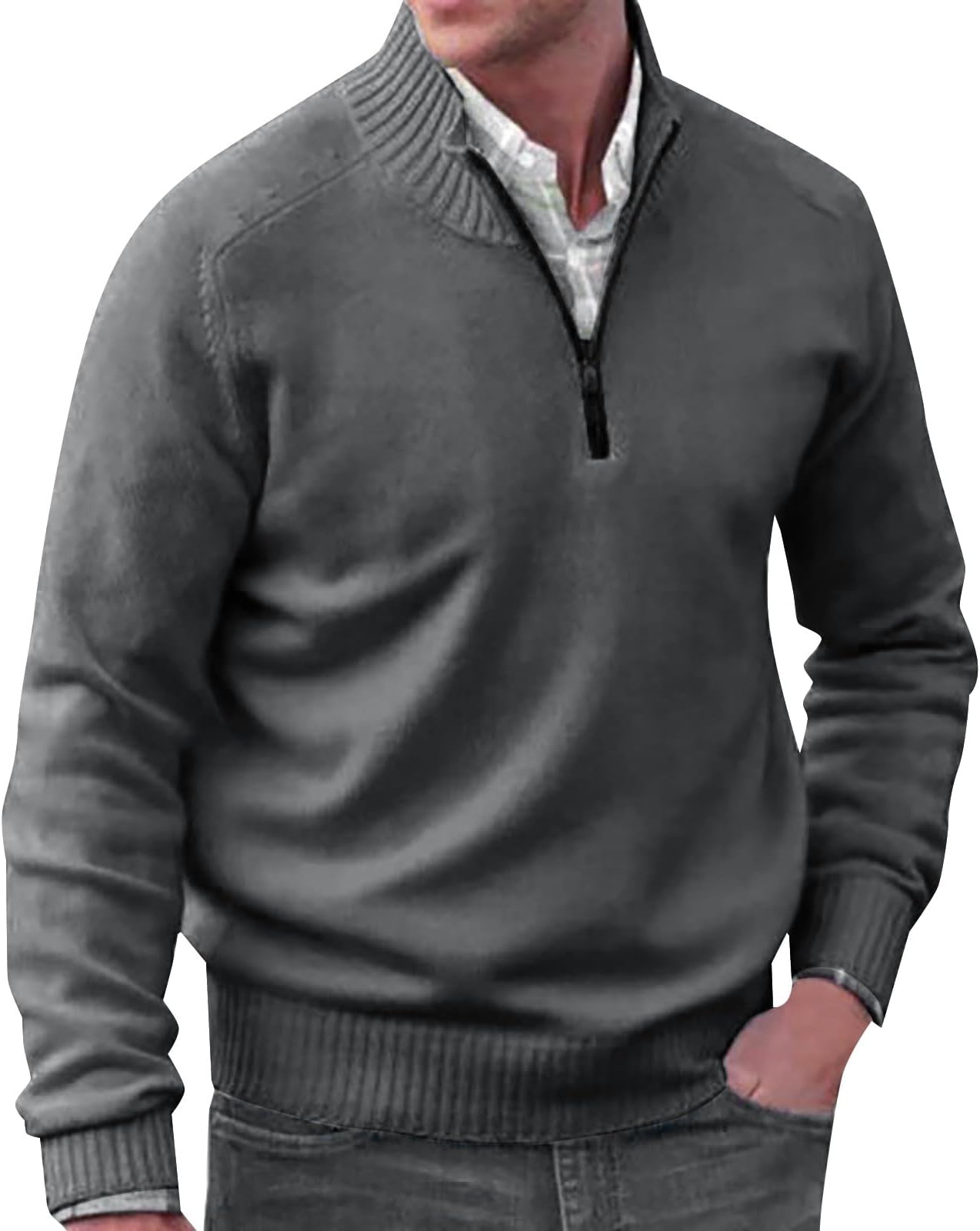 Amazon Warehouse Clearance UK Men's Solid Color Casual Loose V Neck Tight Pullover Sweater Quarter Zip Jumper Men Sweatshirts for Men UK Festival Clothes for Men Todays Deals of the Day Clearance