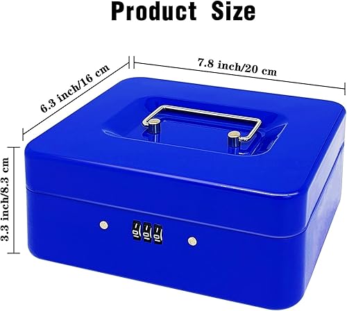 Miniatura 10 de Caja de efectivo de acero con cerradura de combinación, organizador de dinero pequeño de metal con bandeja de dinero extraíble, caja de