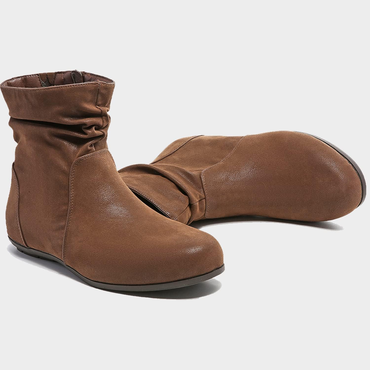 Luoika Women's Wide Width Low Heel Side Zipper Ankle Boots