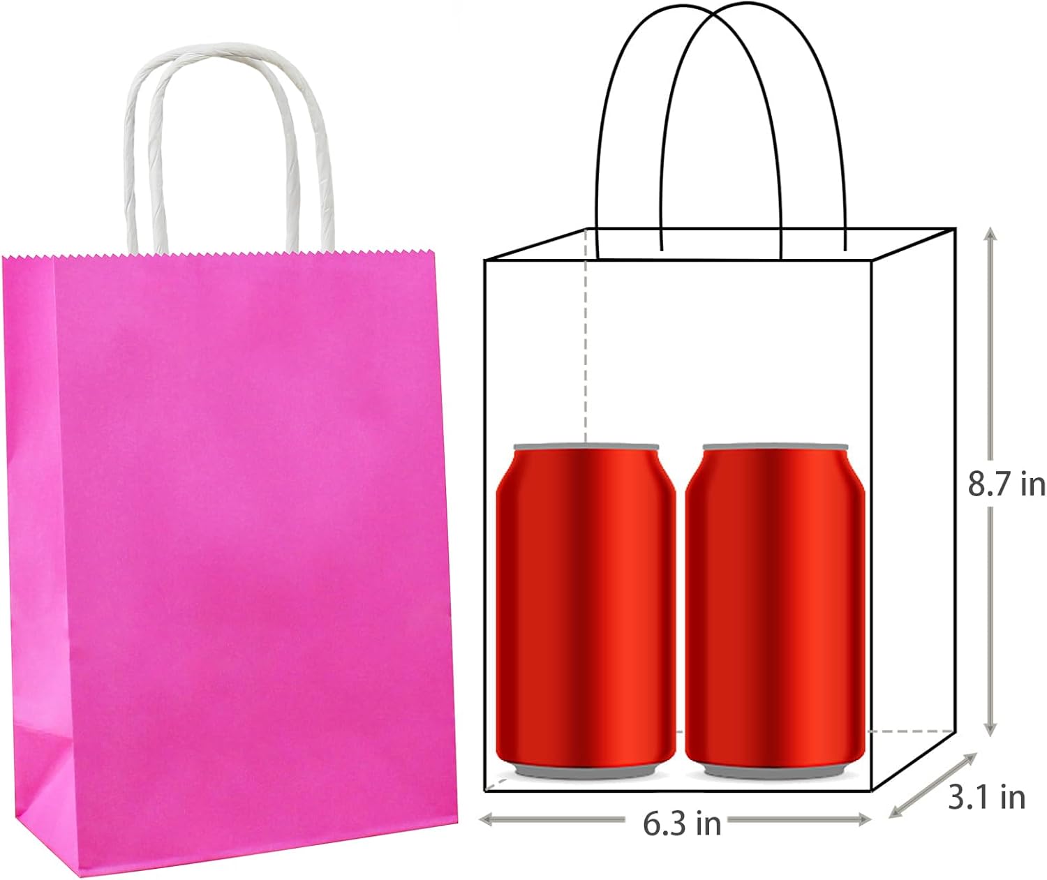 12 PCS Small Gift Bags Magenta Kraft Paper Bags with Handles for Party Favors (8.2 x 6 x 3.1 In) - Image 2