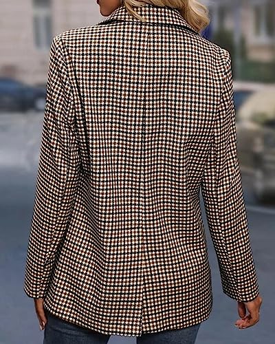 Mina Self Blazer for Women Plaid Blazer Casual Long Sleeve Womens Blazers Jackets Blazers for Work Professional Open Front Business Casual Clothes for Women Work Office Blazer Jacket Plaid/Coffee XL4
