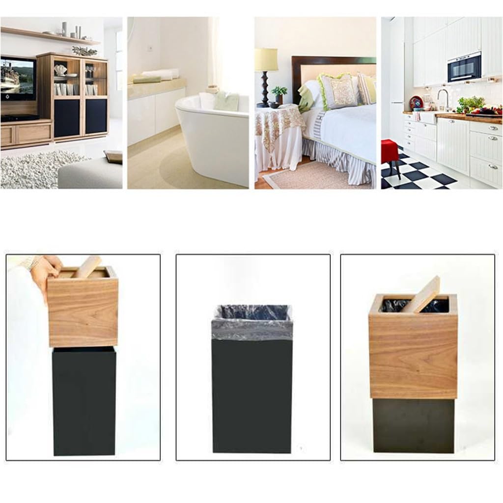 Papelera de madera cuadrada con tapa, papelera de reciclaje de basura de madera de estilo japonés, papelera apilable, papelera de madera, for baño, dormitorio, cocina, oficina, sala de estar, hogar