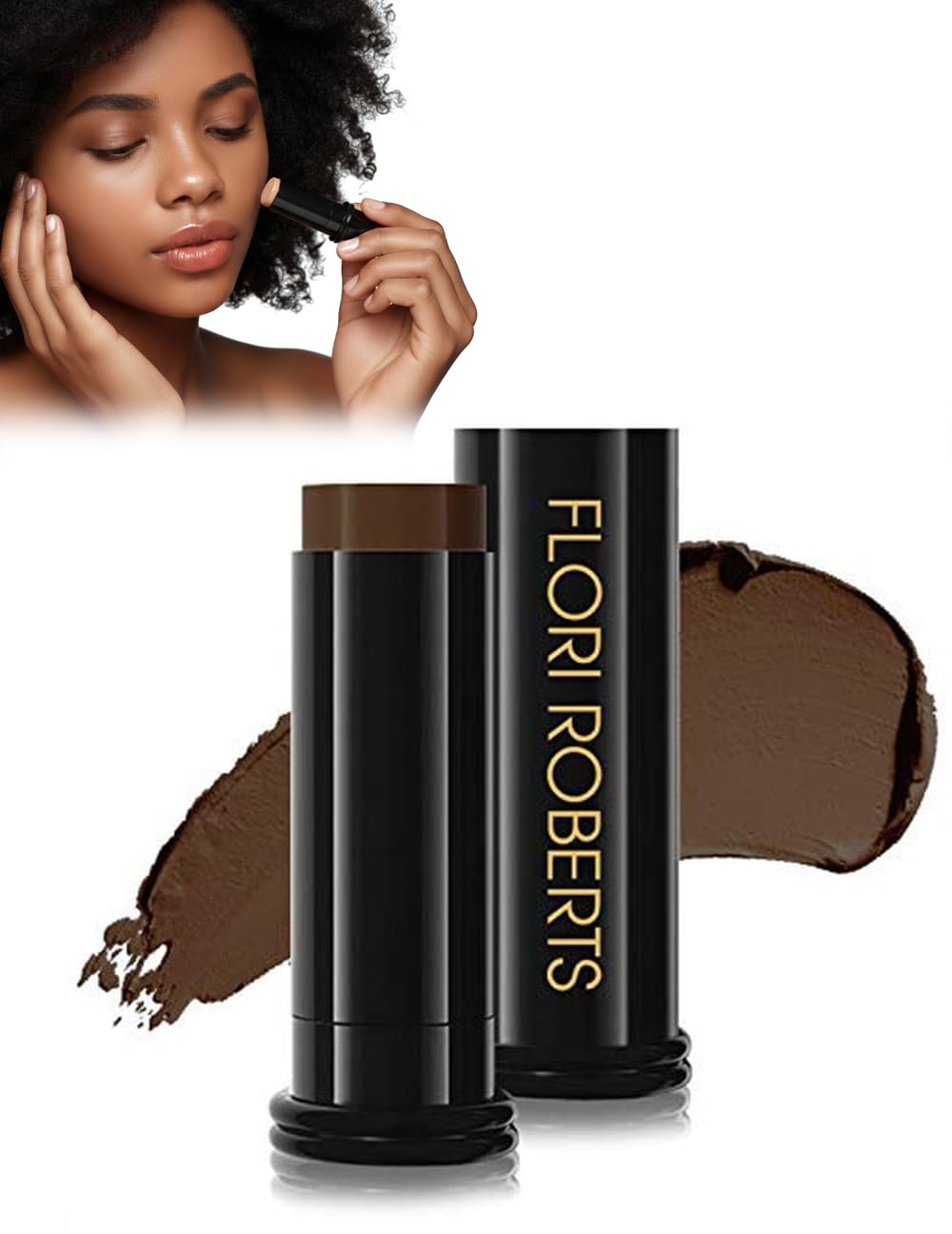 Base Strokes Crème Foundation Stick by Flori Roberts, Full Coverage for Women of Color or Deeper Skin Tones, Long Lasting Makeup, Natural Finish, Complexion Concealer & Corrector