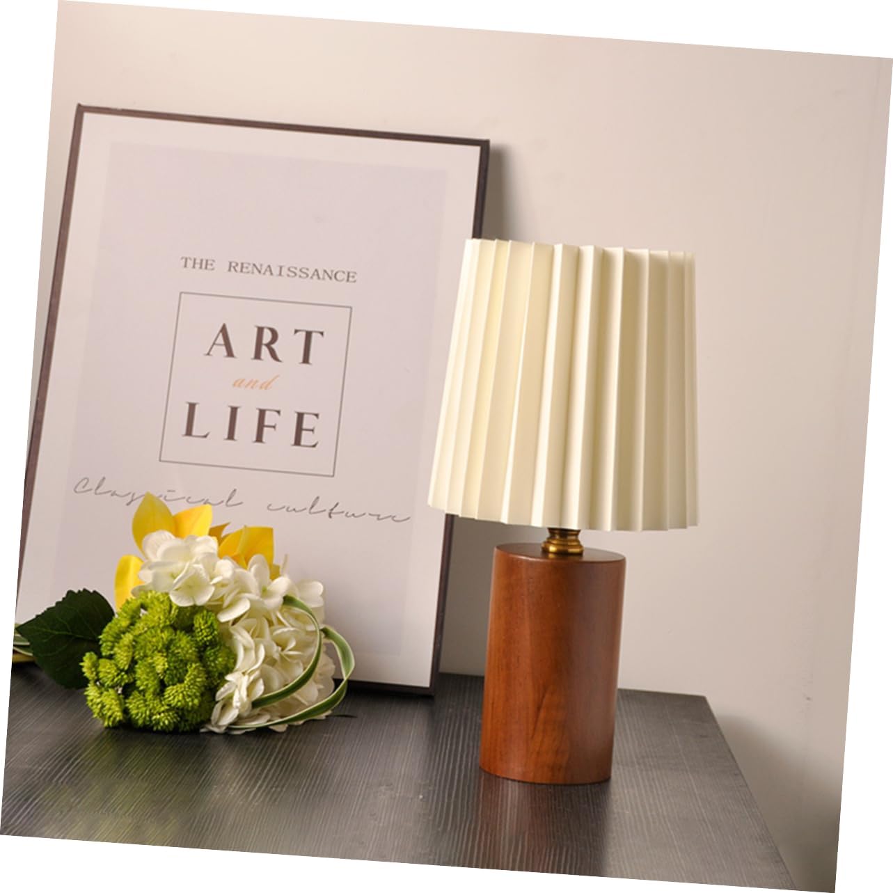 Pleated Wood Base Desk Lamp Compact Bedroom Nightstand Light with Plug Simple Design for Gentle Illumination for and Spaces
