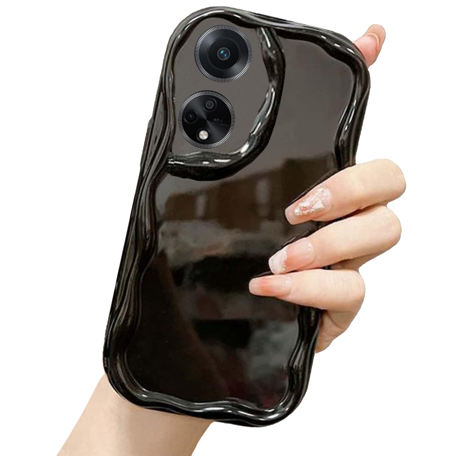 KC Back Cover for Oppo F23 5G, New Curly Wave Frame Shape Shockproof Bumper Soft Silicone Case with Camera Protection (Black) (B0CVMQH6RM) Amazon Price History, Amazon Price Tracker