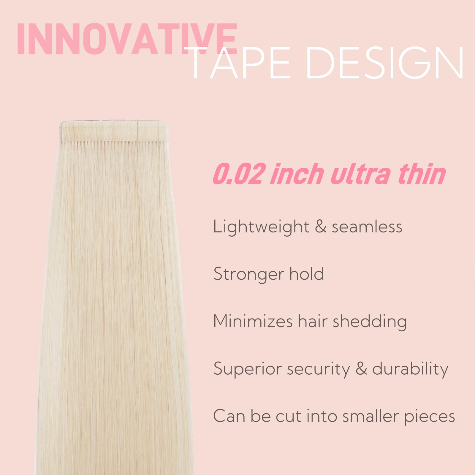 FUOTONBUTY Tape in Hair Extensions Human Hair Double Stitched Invisible Seamless Tape ins 20pcs 50g (Platinum Blonde, 12 inch) - Image 2