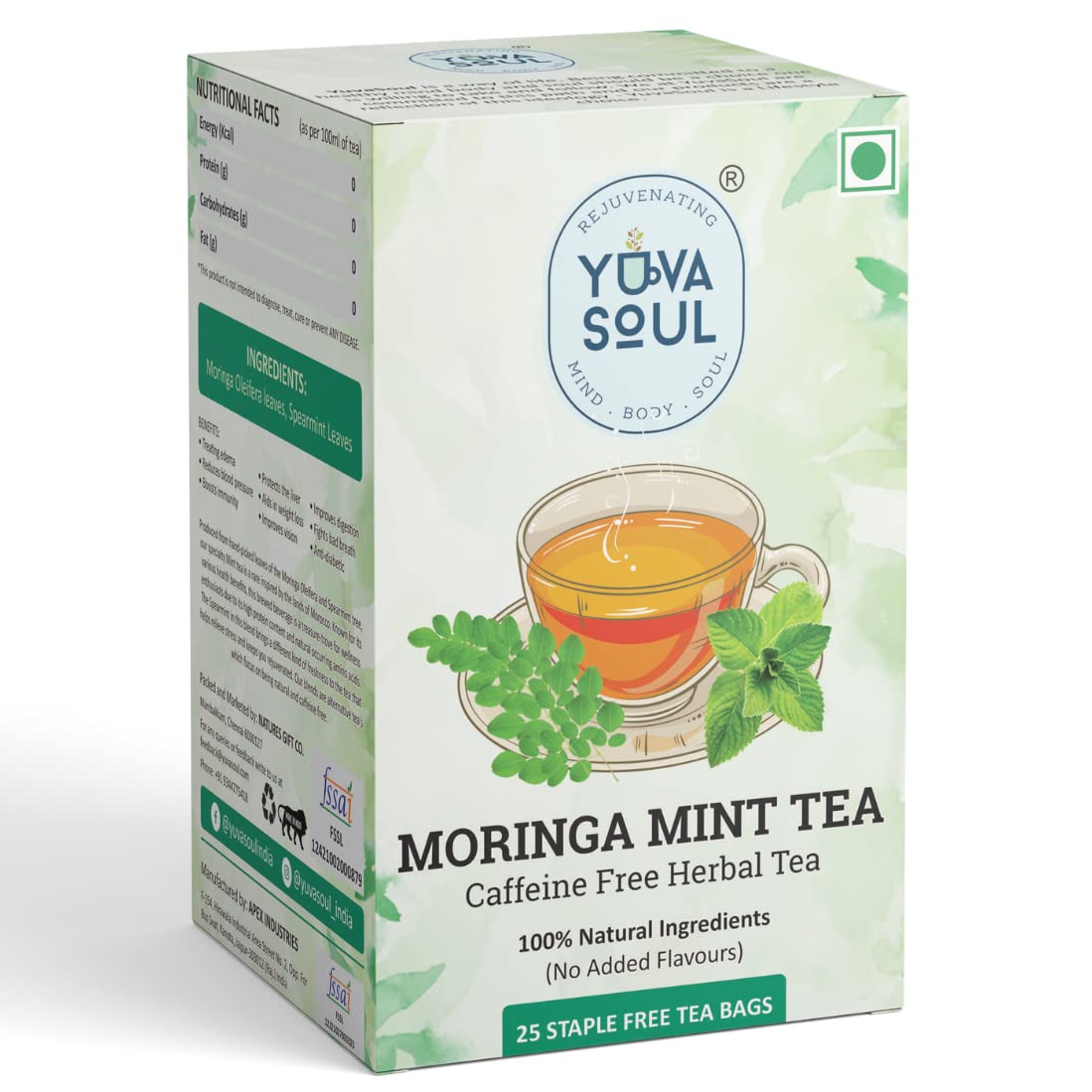 YUVA SOUL Moringa Mint Tea, Weight Loss Tea For Blood Pressure Control