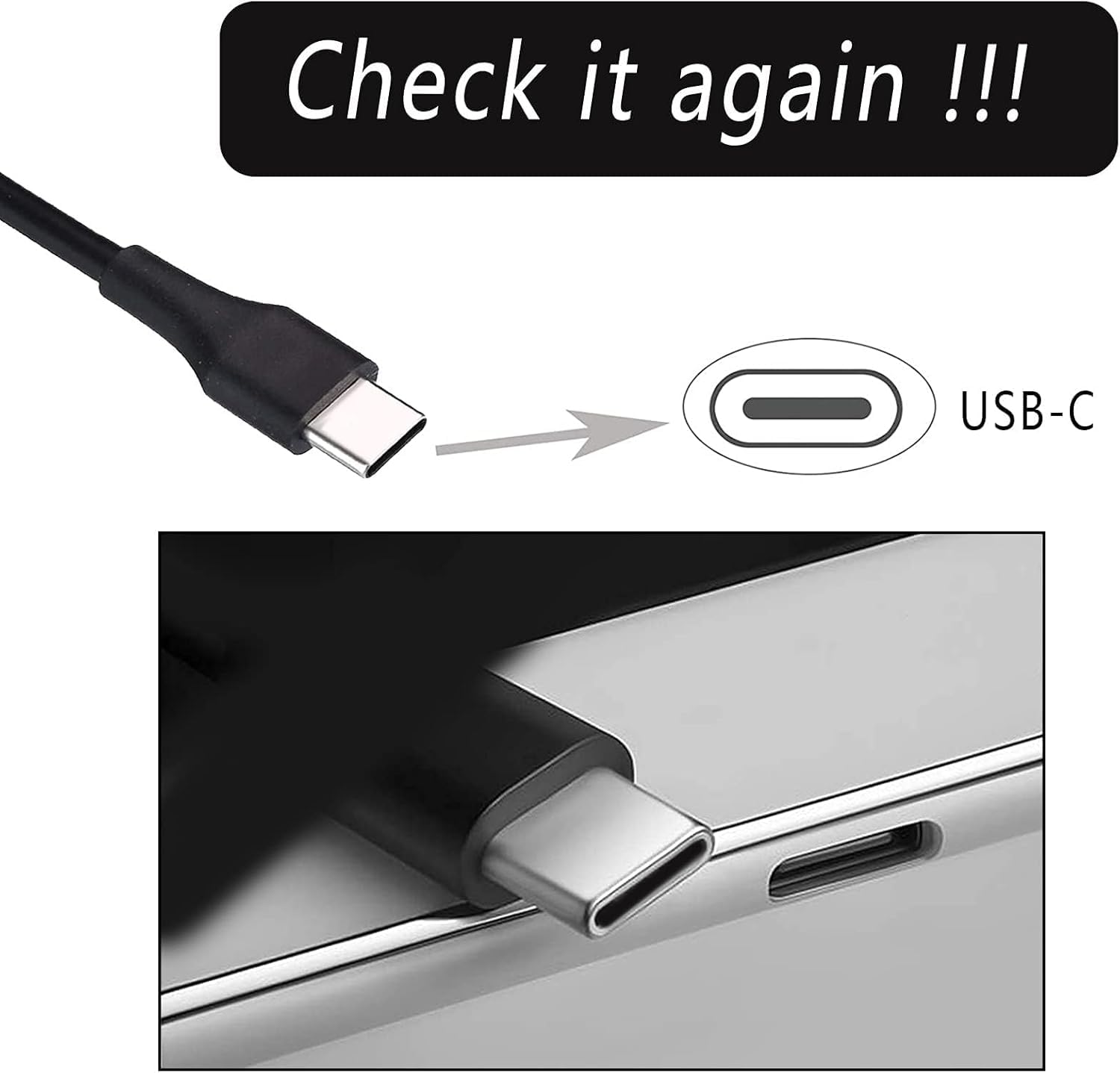 65W 45W USB C Laptop Power Replacement Adapter Charger for Lenovo Chromebook/Yoga/ThinkPad/HP Chromebook/Dell Laptop USB Type C Power Adapter — Amazon image 3