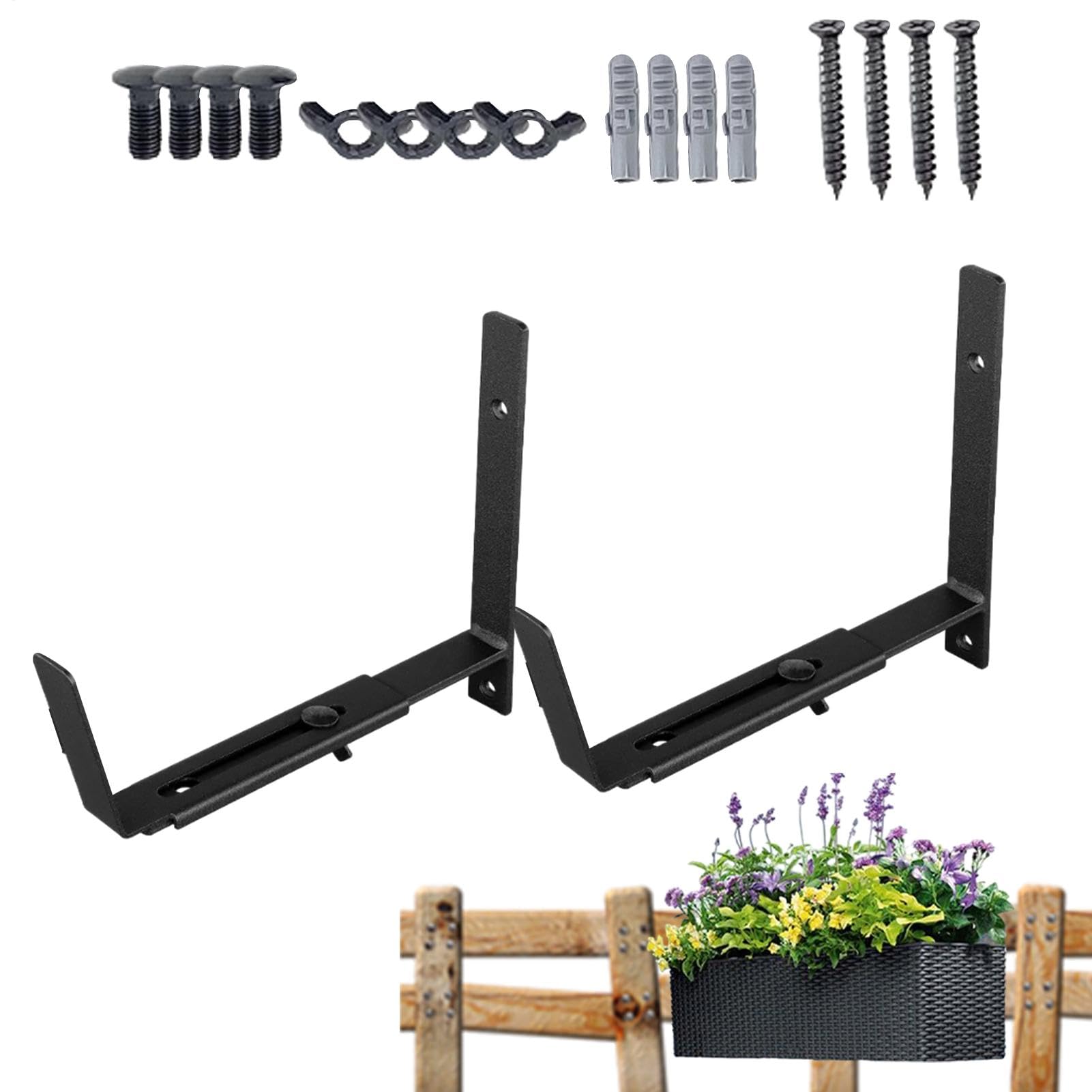WINDOW BOX BRACKET - Durable Metal Planter Box Bracket, Adjustable Window Box Holder | Sturdy Bracket for Flower Boxes, Easy to Install Window Planter Supports Decorative and Functional Design