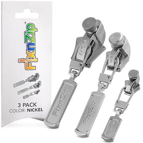 FixNZip Small, Medium, and Large Nickel Zipper Repair Kit Bundle