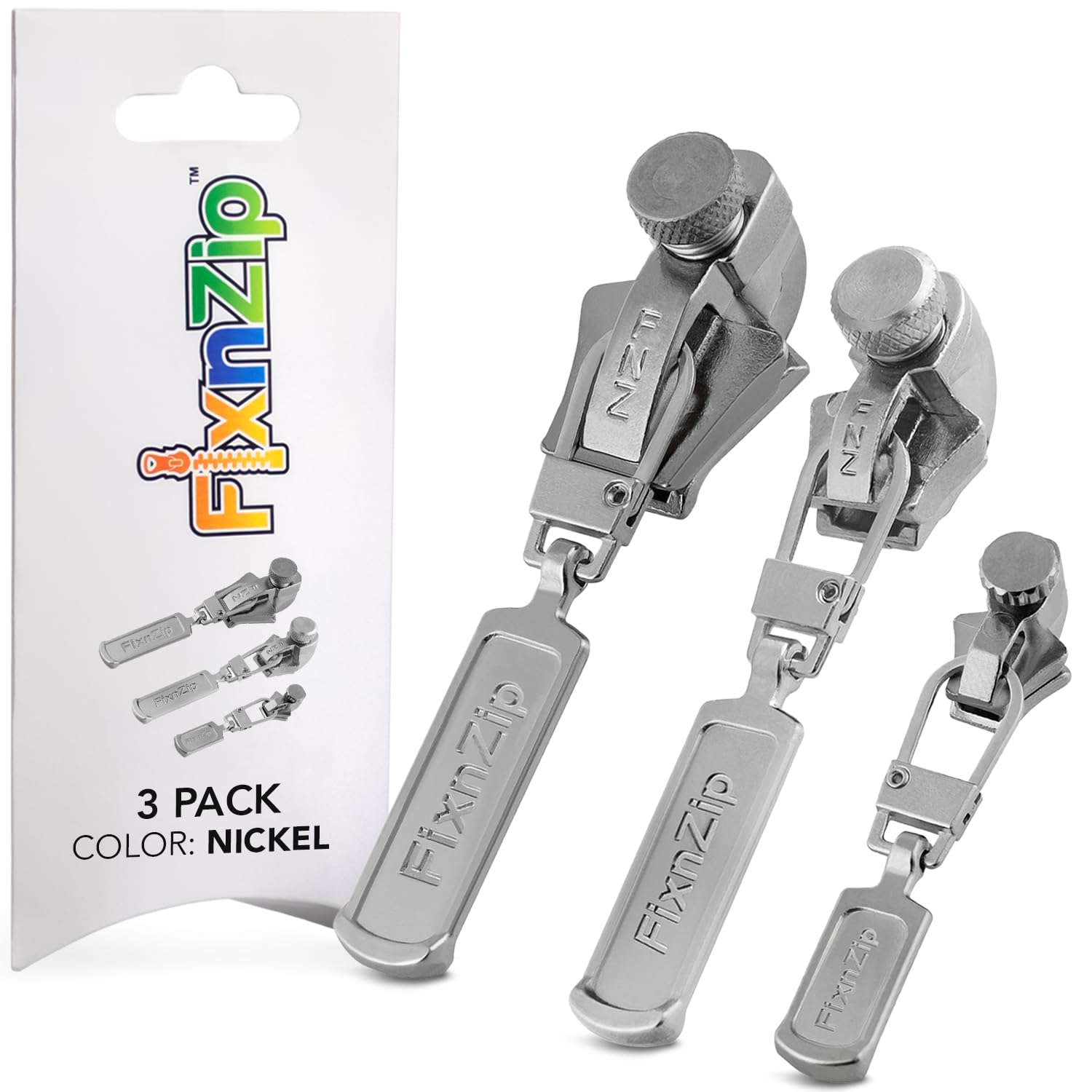 Fix N Zip 3 Pk Sm/md/lg Nickel