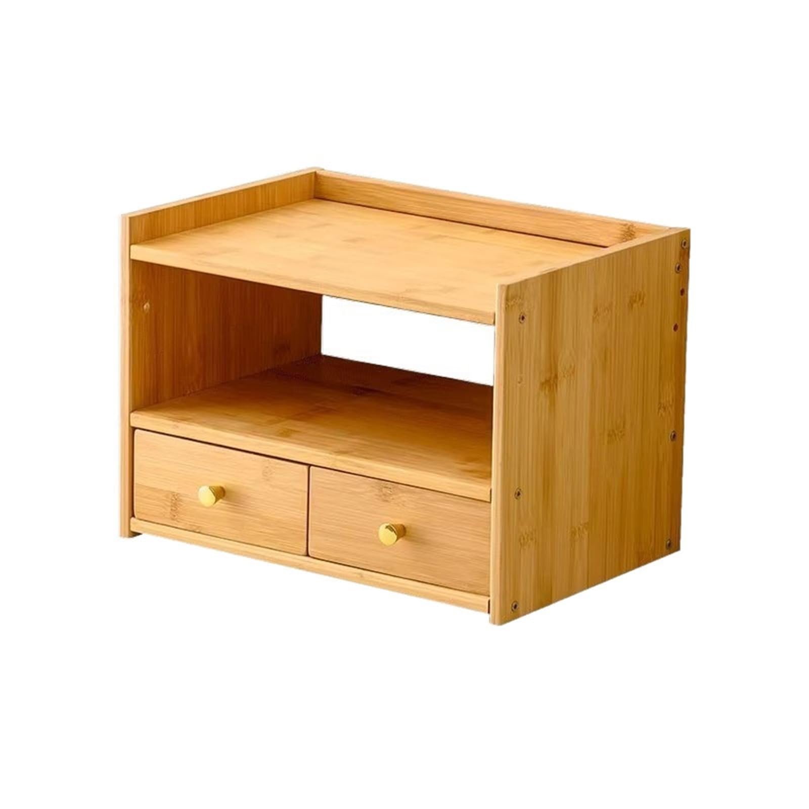 Zhaoj24-05 Bookcase Home Simple Bamboo Bookshelf with Double Drawer Countertop Storag Rack