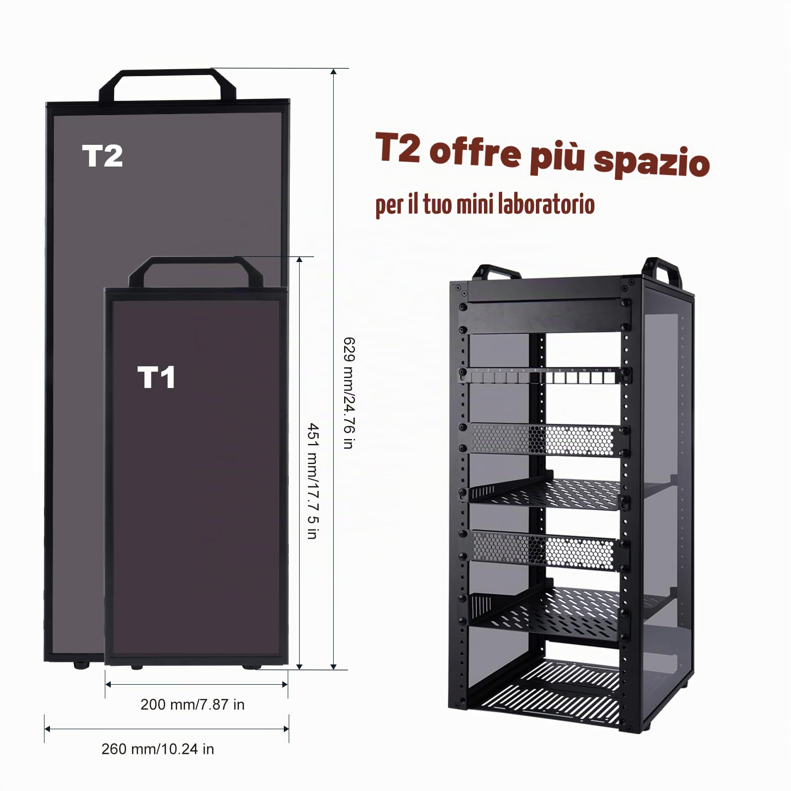 GeeekPi DeskPi RackMate T2, armadio server 12U da 25,4 cm, profondità 260 mm, mini rack con ripiano rack, pannello vuoto, pannello patch, per apparecchiature AV, NAS e server da 10 pollici (nero)