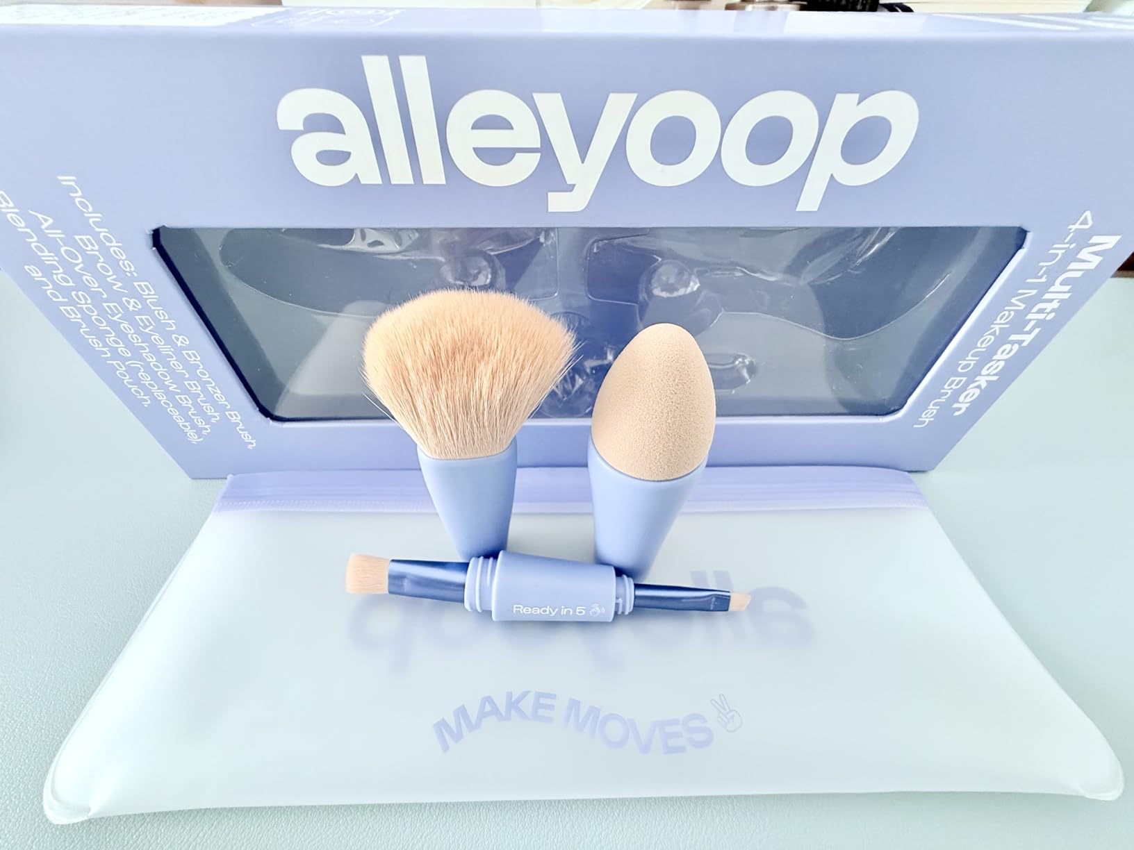 ALLEYOOP Makeup Brush Set Alleyoop Multi-Tasker 4-in-1 Travel Make Up Brush Set + Blending Sponge Refill Pack – Compact Makeup Brushes for Foundation, Blush, Bronzer, Contour, Eyeshadow, Brows & Liner 2-pack