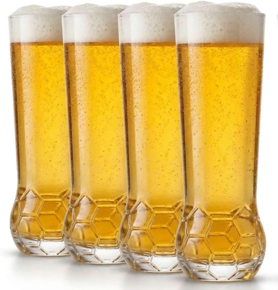 Beer Glasses Set of 4-14oz Pilsner Craft Beer Cups for IPA, Lager and Ales - Soccer Fans World Cup Glass