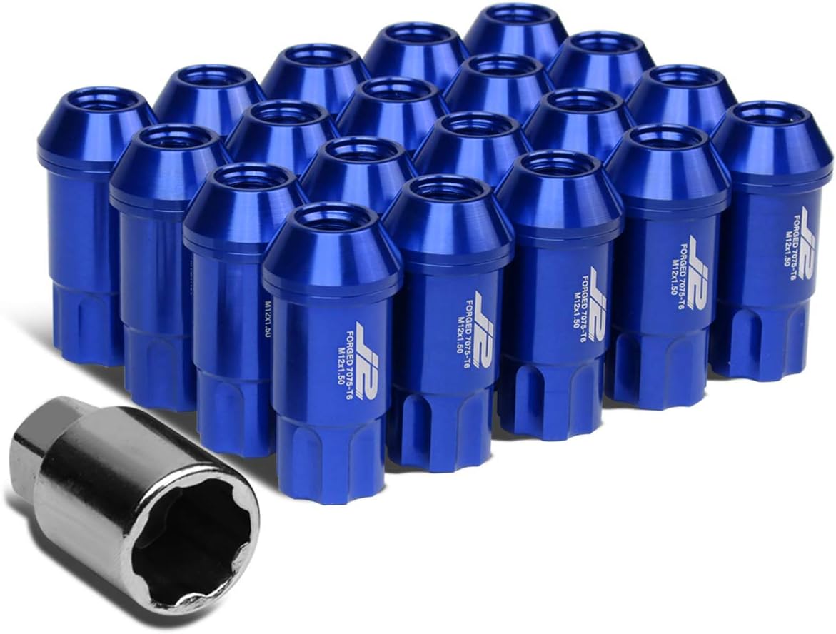 Auto Dynasty J2 Engineering 7075 Compatible withged Aluminum M12X1.5 20Pcs 50mm Long Open End Lug Nut Set w/Turner (Blue)