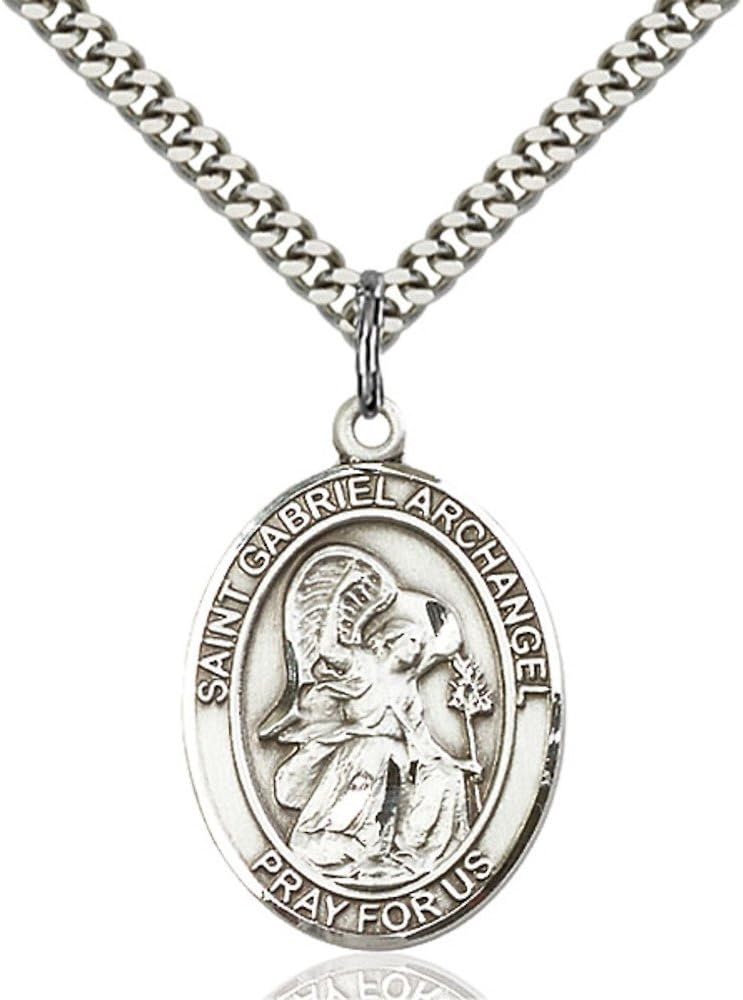 Bonyak Jewelry St. Gabriel The Archangel Hand-Crafted Oval Medal Pendant in Sterling Silver