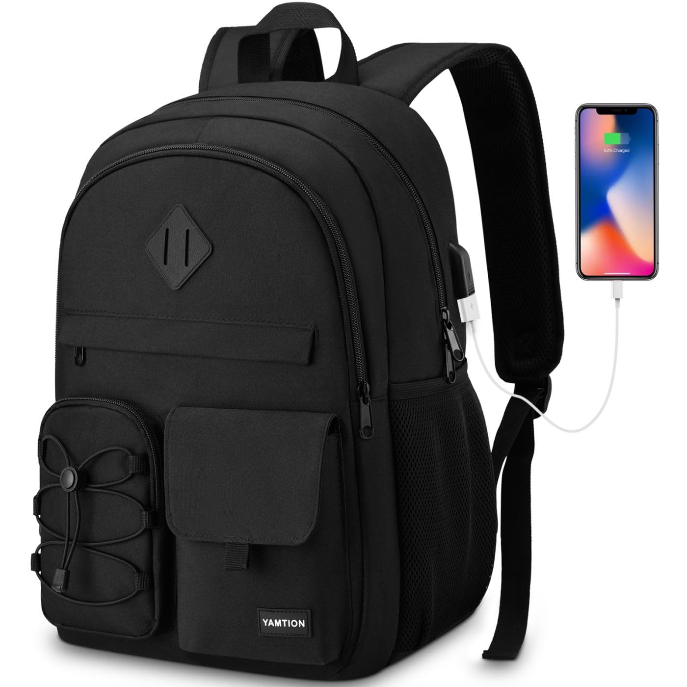 YAMTION Black Backpack for Women,High School Bookbag Backpack Men for Travel College,Middle School Bag for Teens Girls Boys