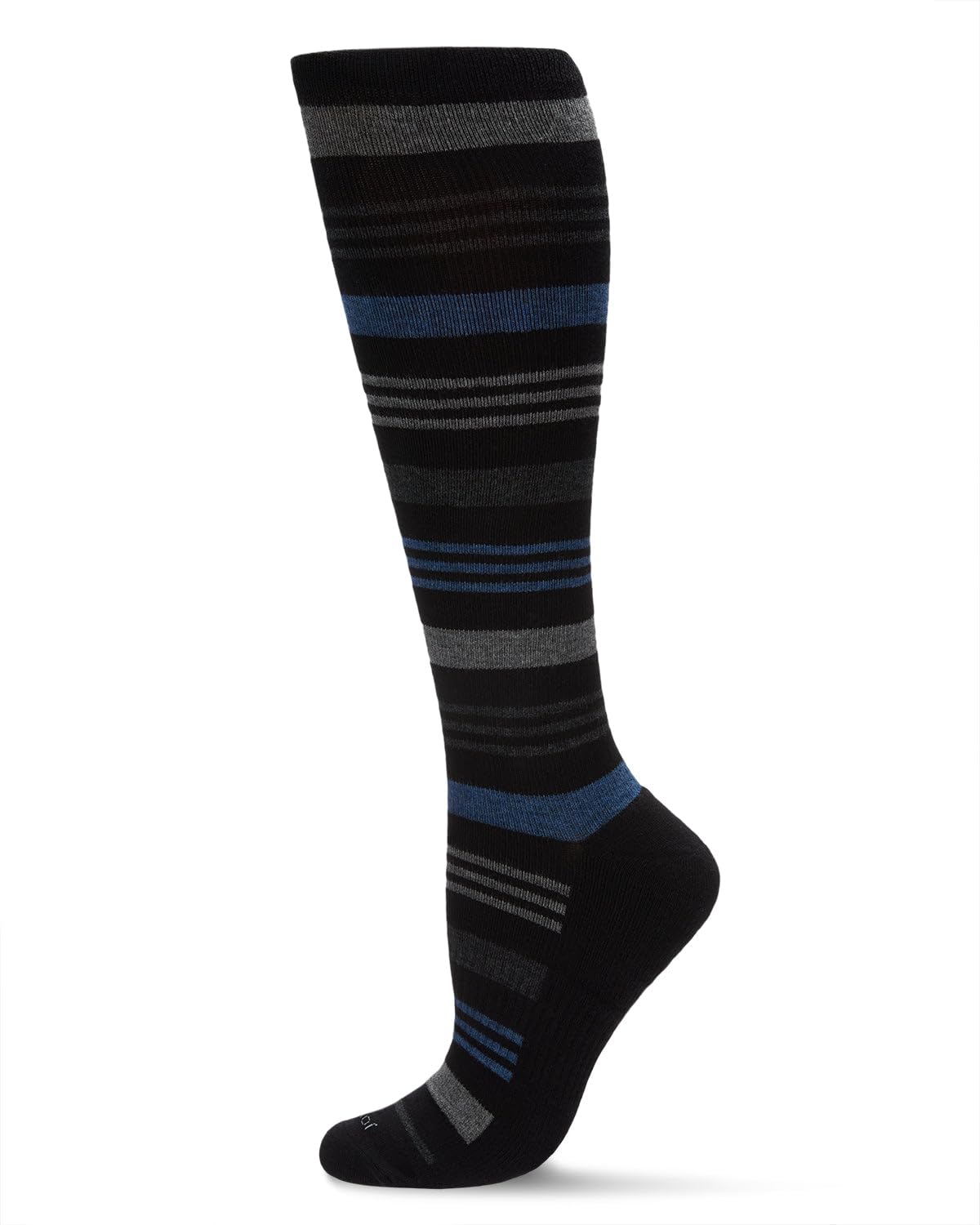 MeMoi Unisex Black Multi Striped Cotton Blend 15-20mmHg Graduated Compression Socks Black-Pink 9-11