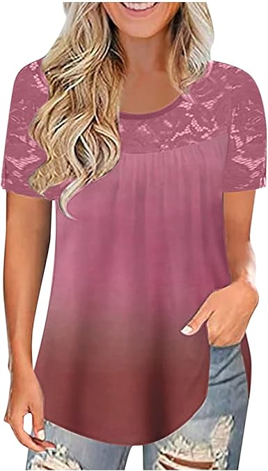 ORT 2021 moda top mujeres sexy camisas hueco encaje color plisado manga  corta camiseta blusas tanque tops verano : Ropa, Zapatos y Joyería -  Amazon.com