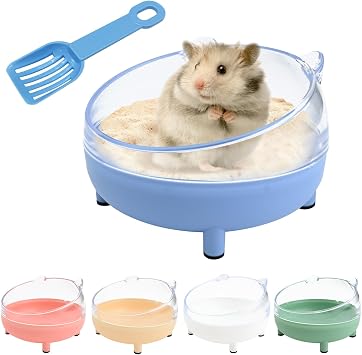 Hamster Sand Bath Container 6.5 Inch Transparent Sandbox Toilet with Sand Shovel for Dwarf Hamsters,Gerbils and Small Pets, Dust-Free Bathing with Rounded Edges Blue