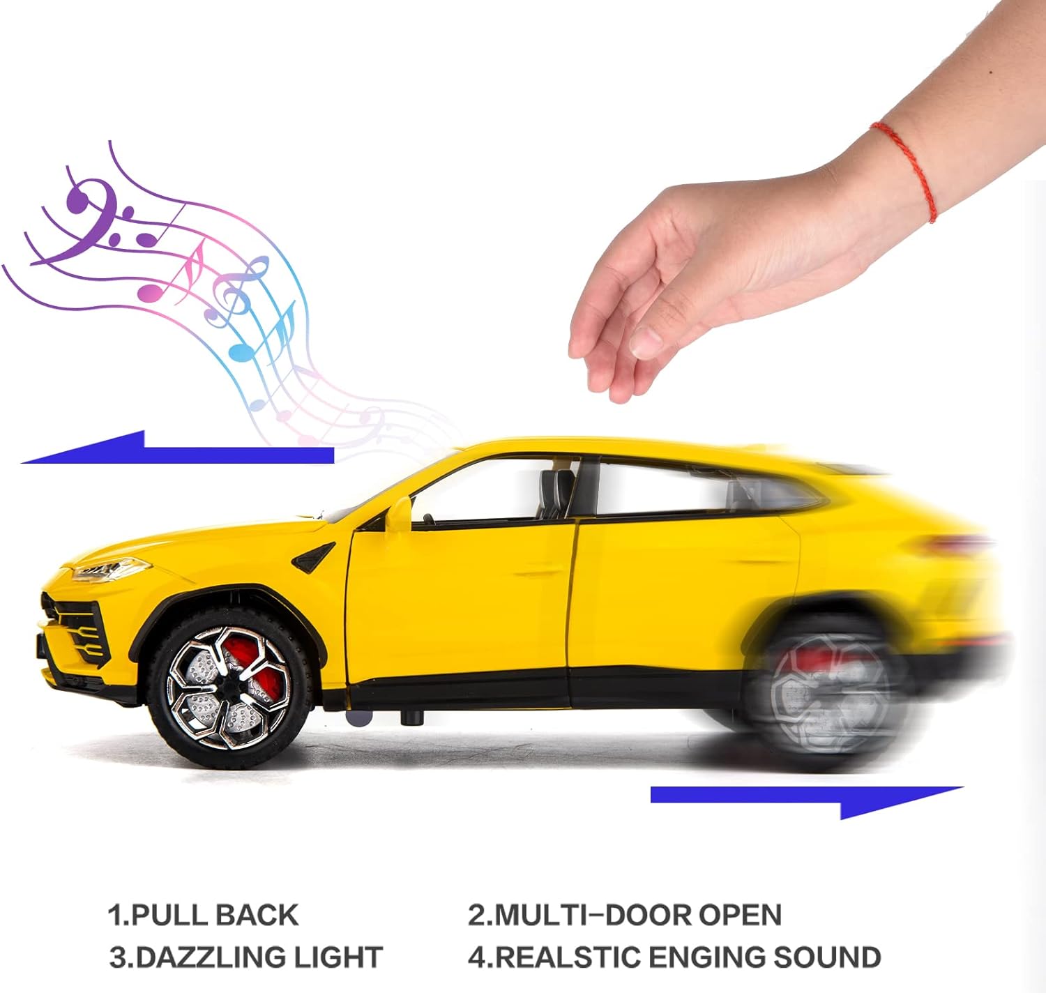 BDTCTK Compatible for 1:24 Lambo Urus Car Model, Diecast Pull Back Car Toy car, Doors Open, Light and Sound, Boys Toys Kids Adults Gifts Yellow