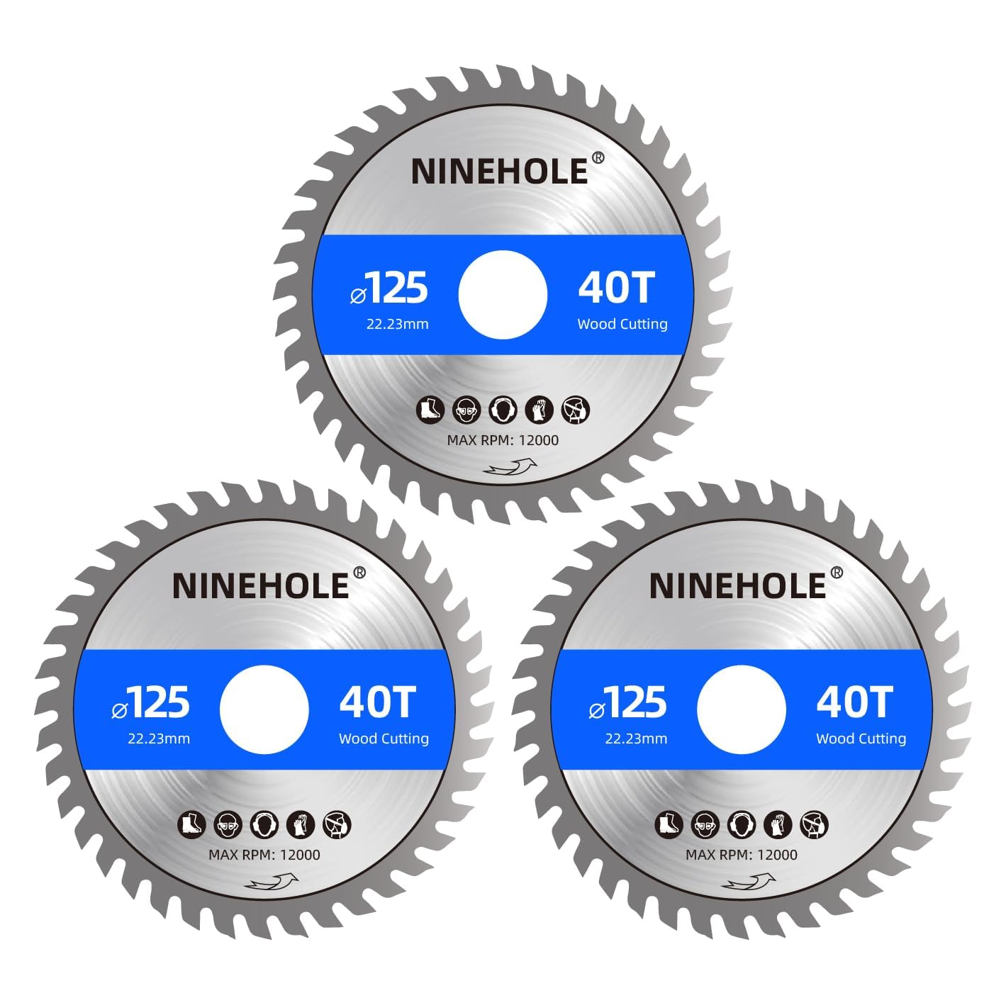 3 Stück Sägeblatt 125mm für Winkelschleifer, Kreissägeblatt für Holz, Sperrholz, Laminat, Trockenbau, Kunststoff, Plastik (3x 125x22,23+40T)