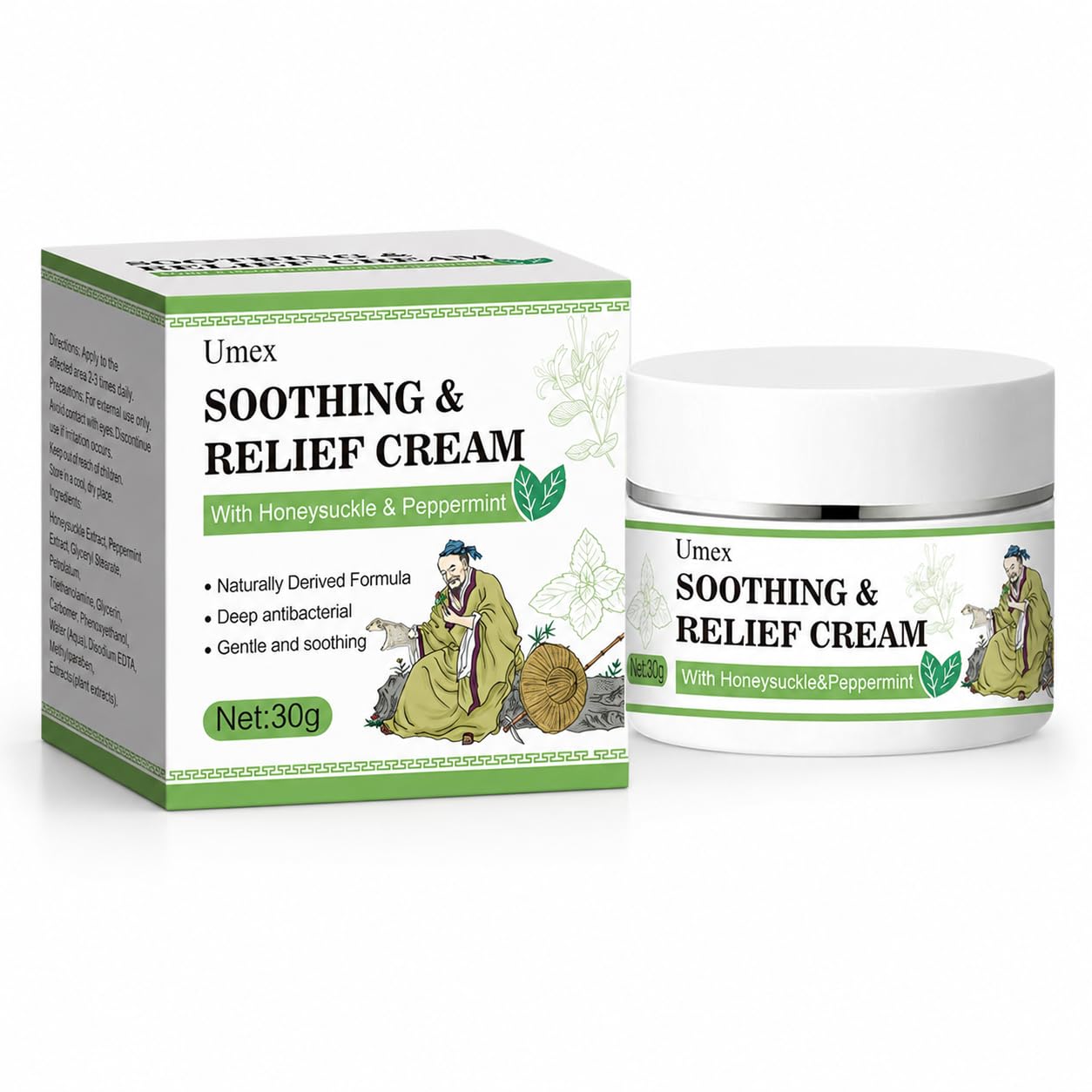 Umex Face & Body Moisturizer, Hydrating Moisturizing Cream for Dry, Sensitive & Rough Skin, with Honeysuckle & Mint, Softens & Nourishes Skin,