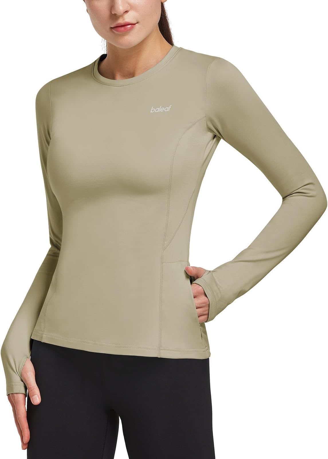 BALEAFThermal Shirts for Women Long Sleeve Fleece Tops Running Workout Cold Weather Gear Compression Zipper Pocket