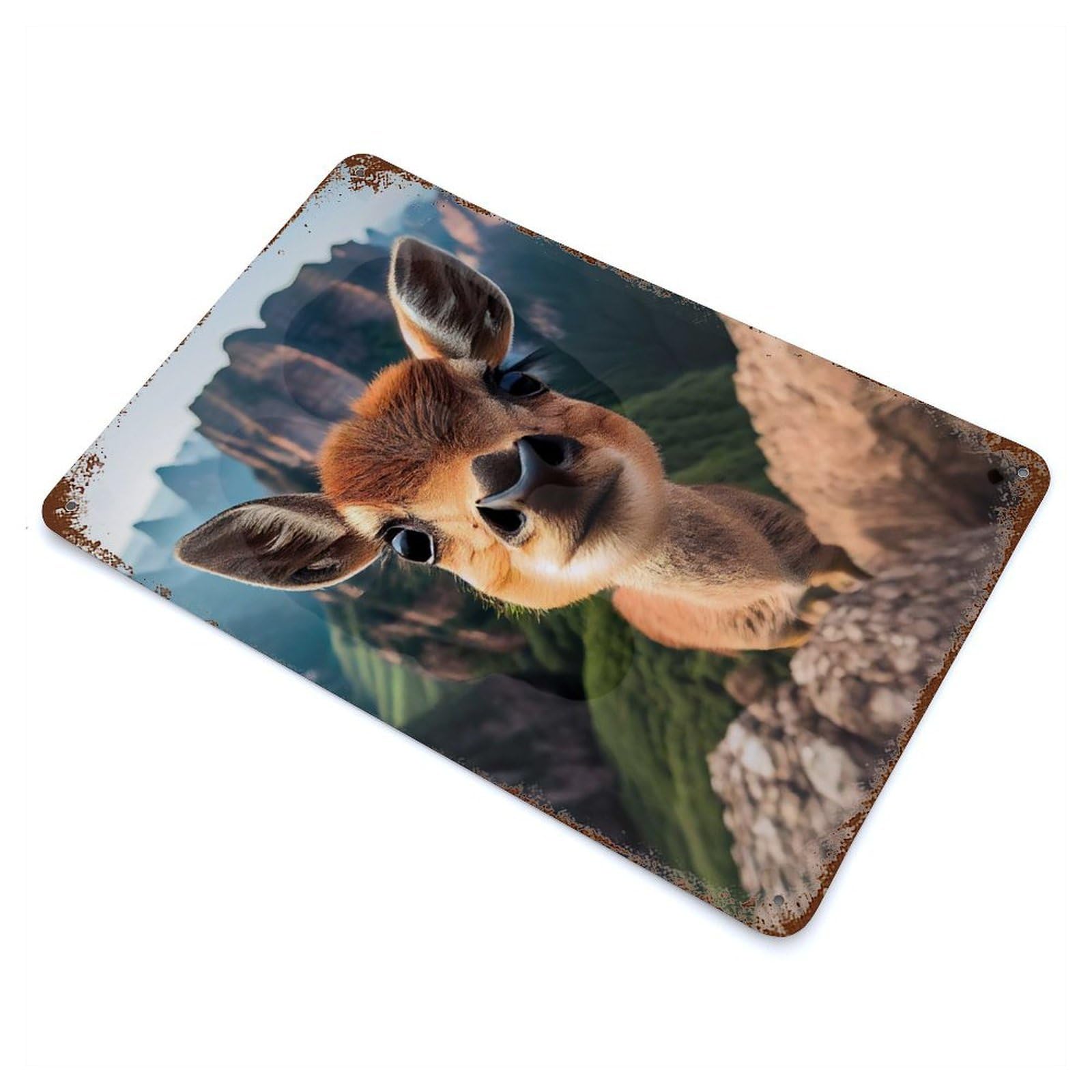 Selfie of A Young Deer 11.8"x7.9" Rusty Metal Tin Sign, Farmhouse Wall Decor for Office, Studio And Wall Decor